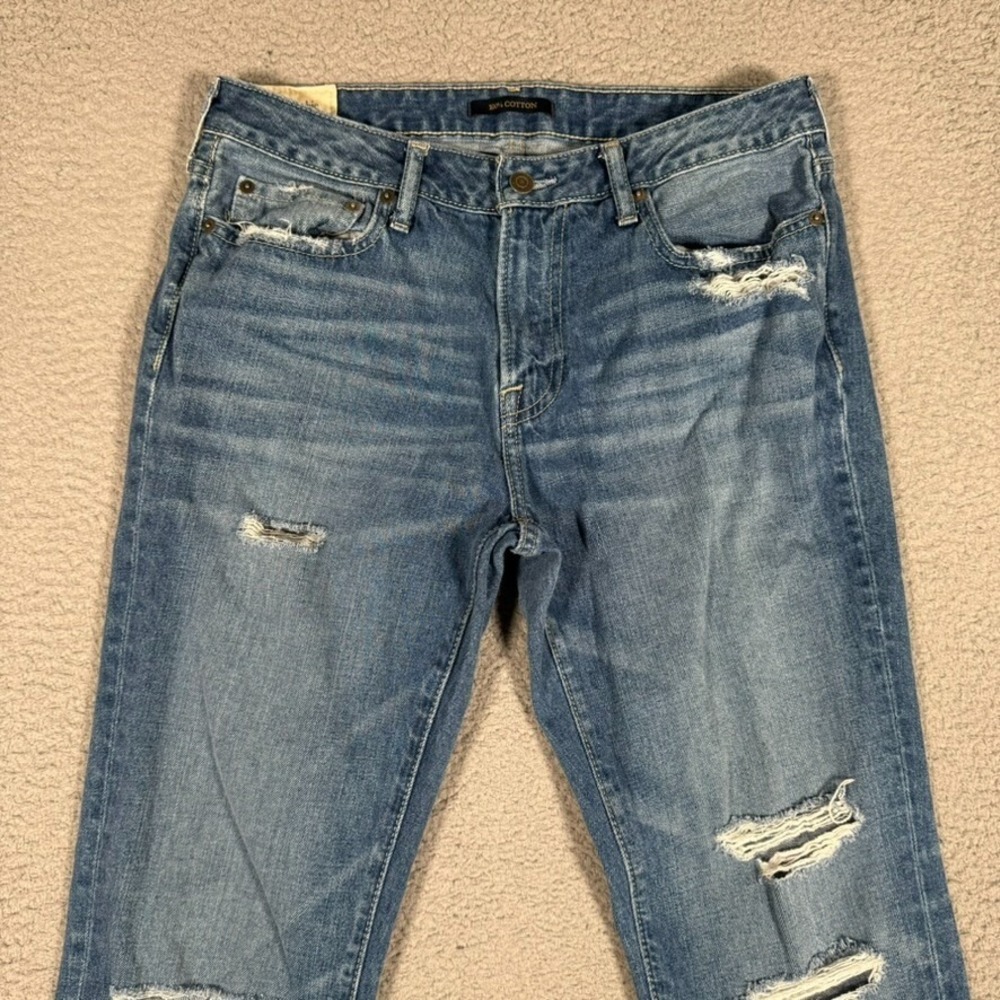 Abercrombie & Fitch Jeans Mens 30x31 Blue Athletic Skinny Denim Distressed Logo - Picture 2 of 15